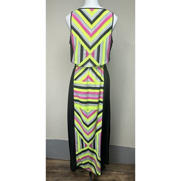 Michael Kors Maxi Black W/ Neon Geometric Design Drawstrings Stunning Dress Sz 8 - Picture 8 of 16